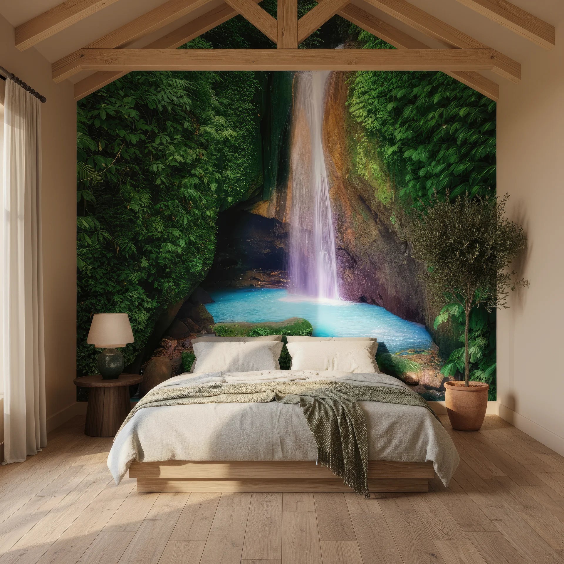 Waterfall with brilliant turquoise water coloring removable wallpaper