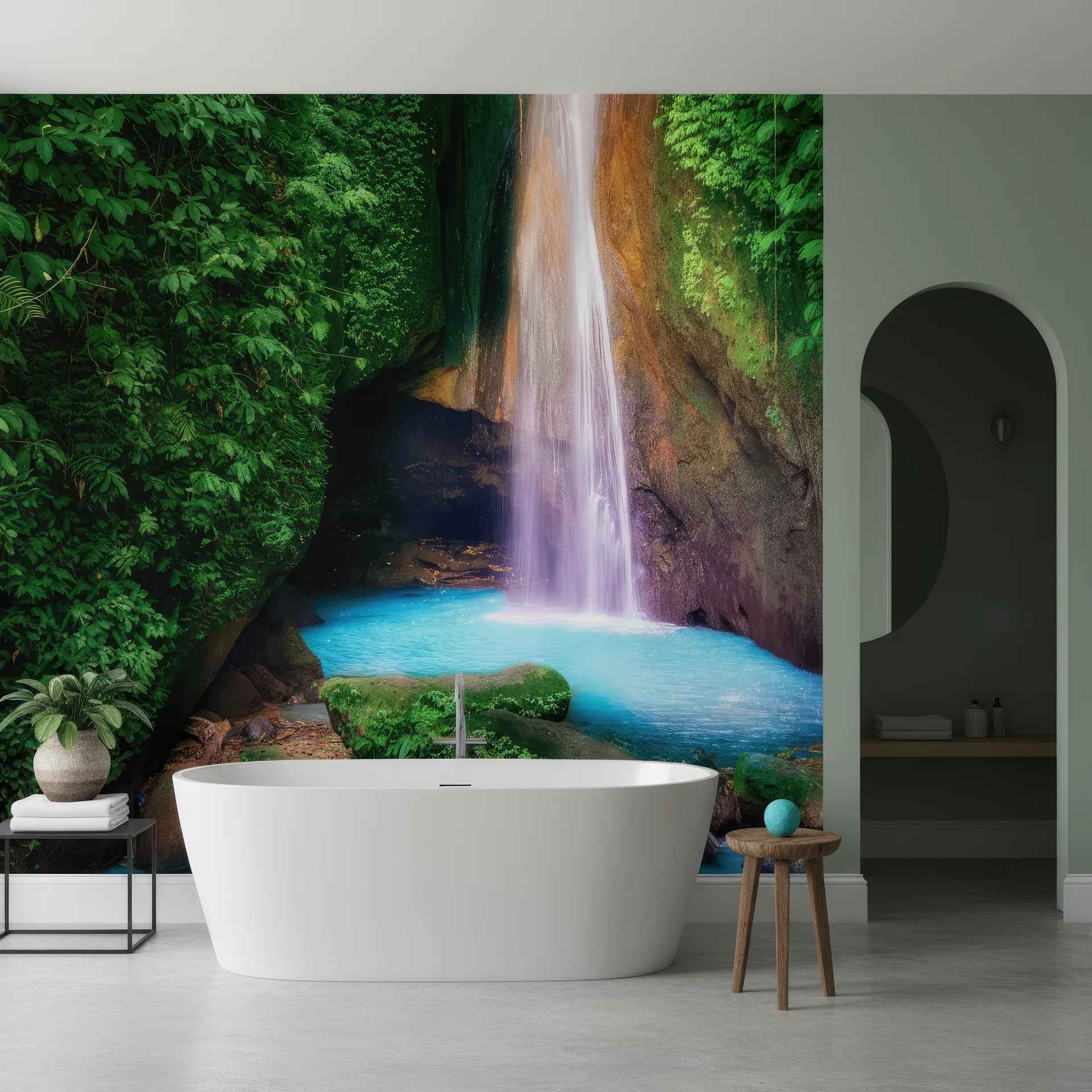 Cascading turquoise water creating spectacular waterfall peel and stick