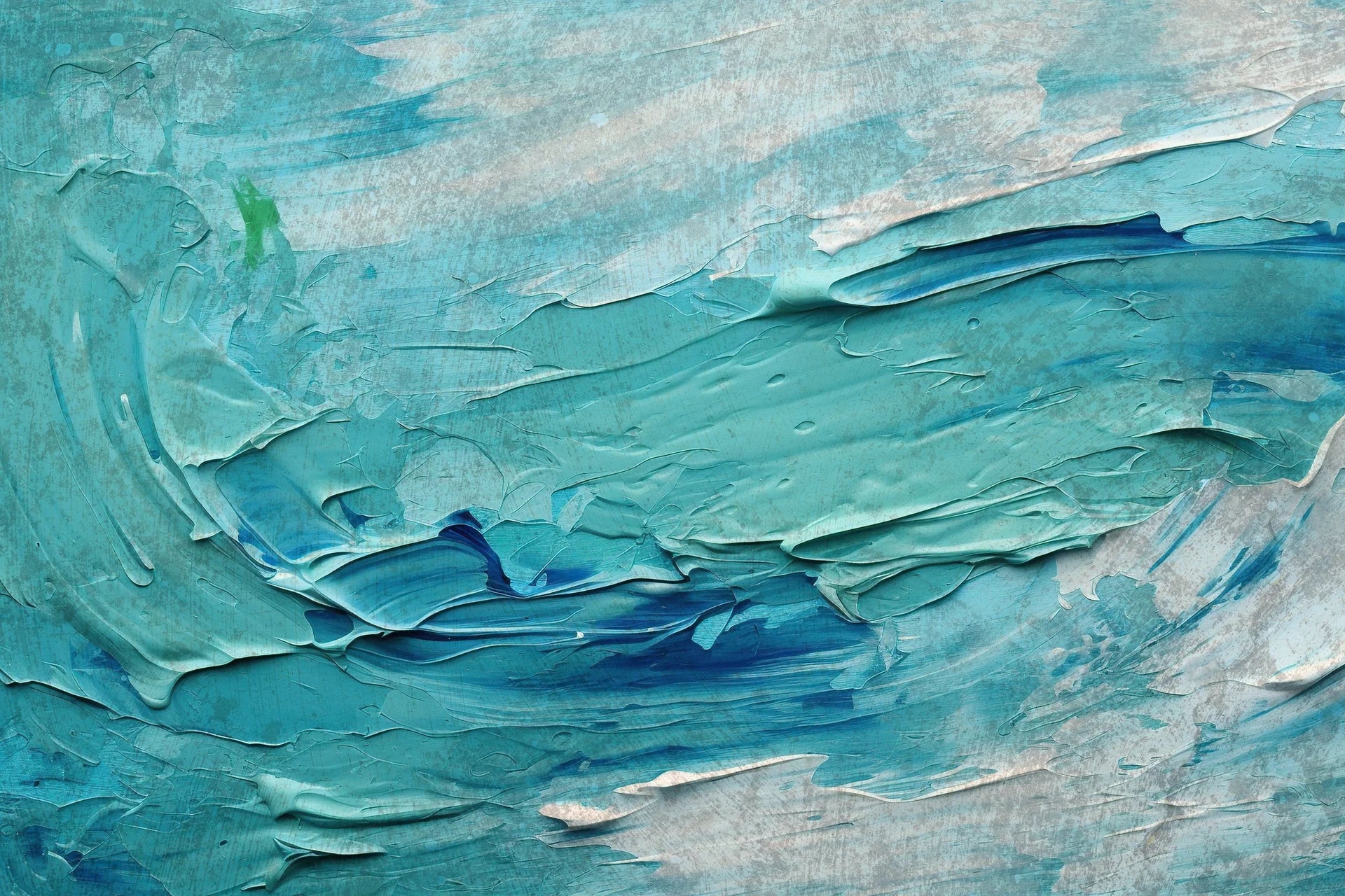 Turquoise Surge ocean blue impasto abstract wallpaper creating ambiance in a serene bathroom