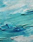 Turquoise Surge ocean blue impasto abstract wallpaper creating ambiance in a serene bathroom