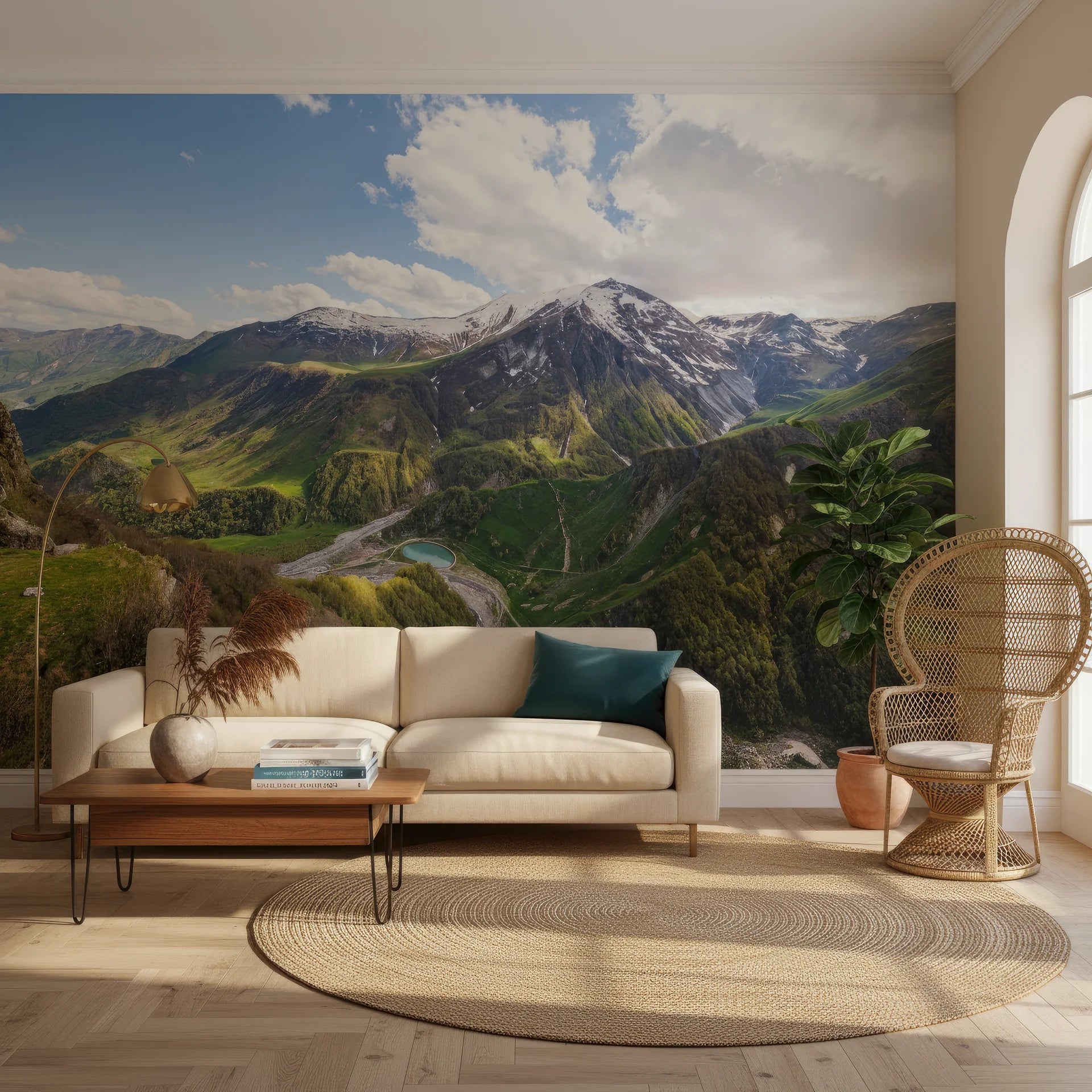 Scenic valley landscape with turquoise water features removable wallpaper