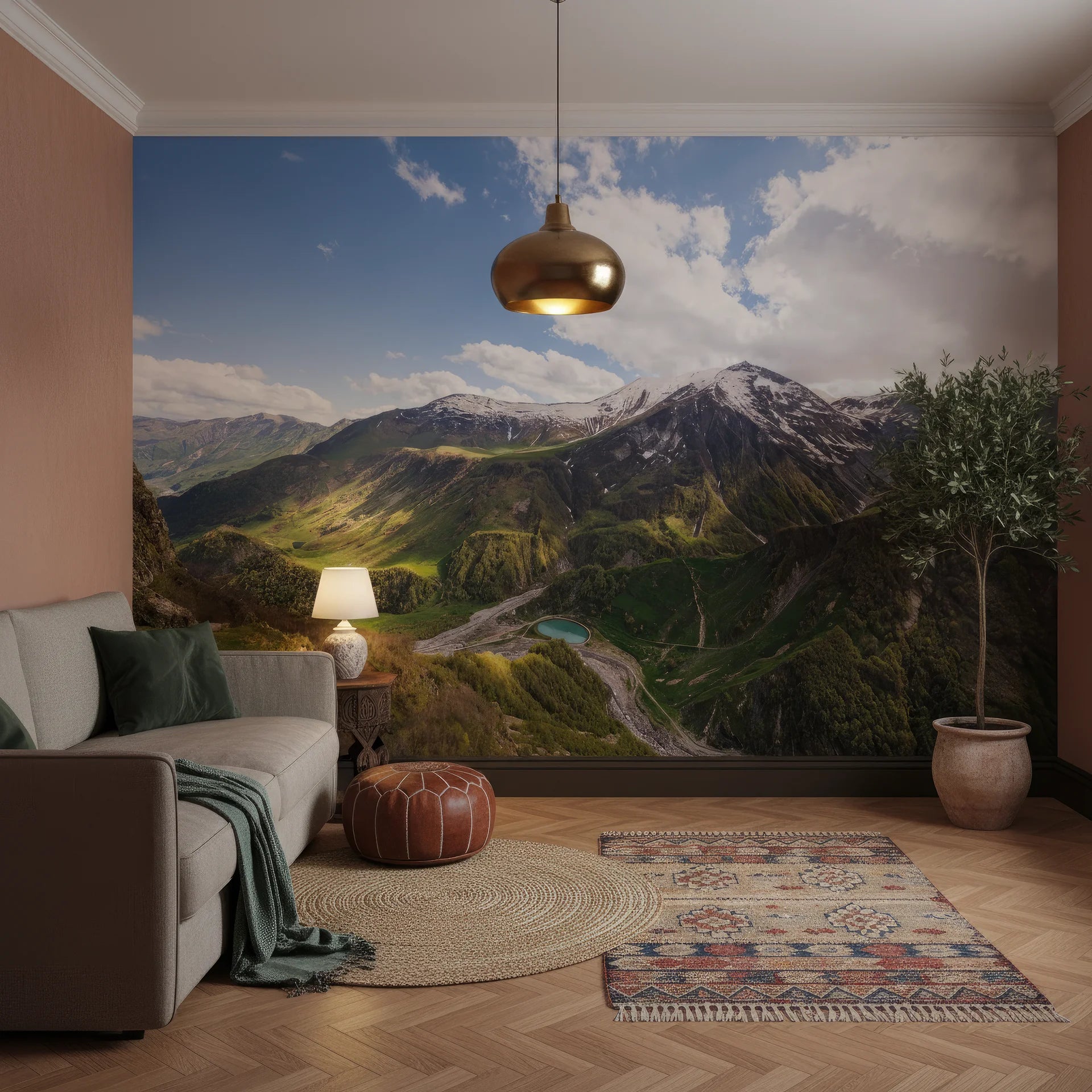 Turquoise waters flowing through natural valley removable wall mural