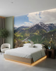 Valley scenery featuring brilliant turquoise water peel and stick wallpaper