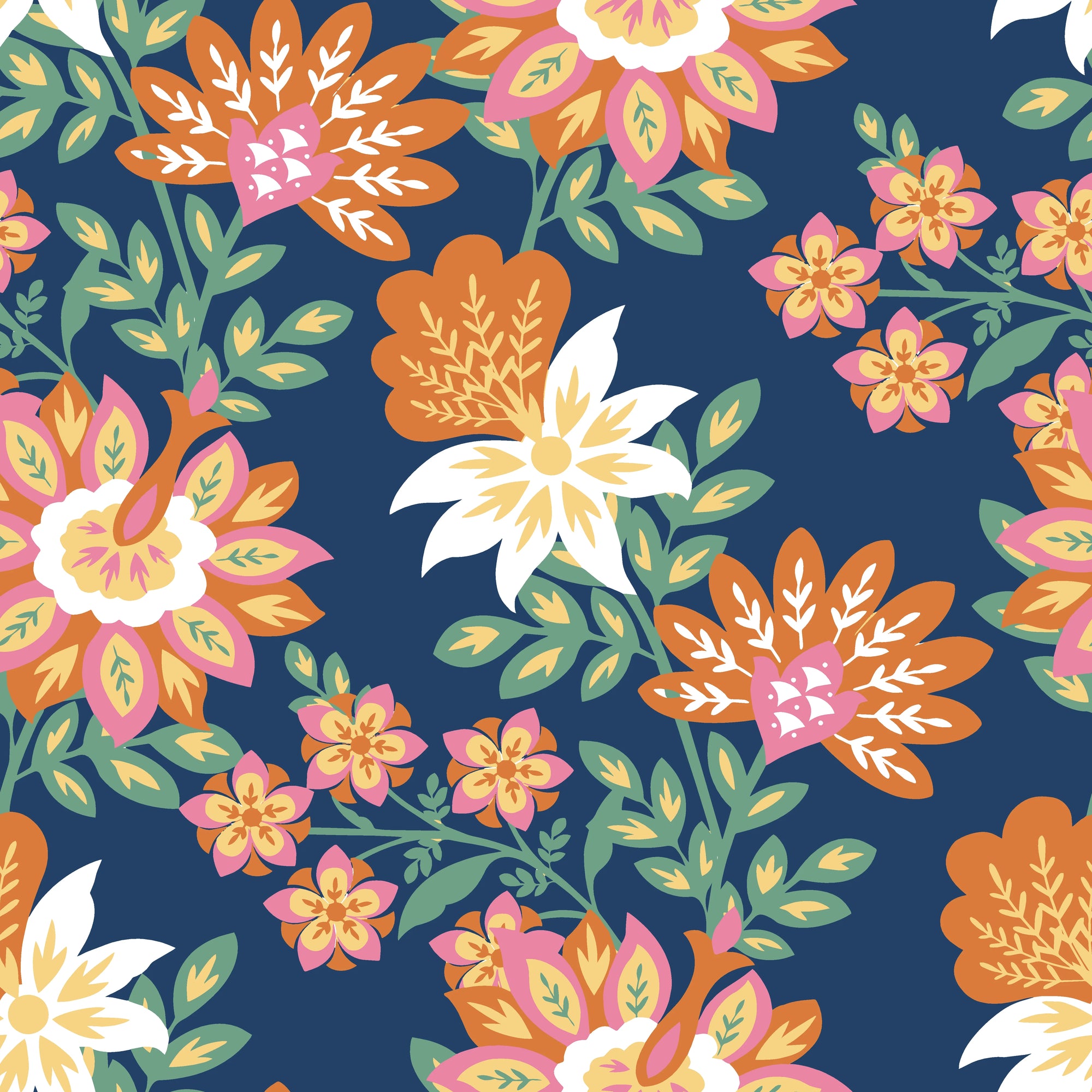 Smooth navy jewel-toned floral botanical peel and stick wallpaper - Twilight Frond creating ambiance in a bathroom