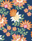 Smooth navy jewel-toned floral botanical peel and stick wallpaper - Twilight Frond creating ambiance in a bathroom