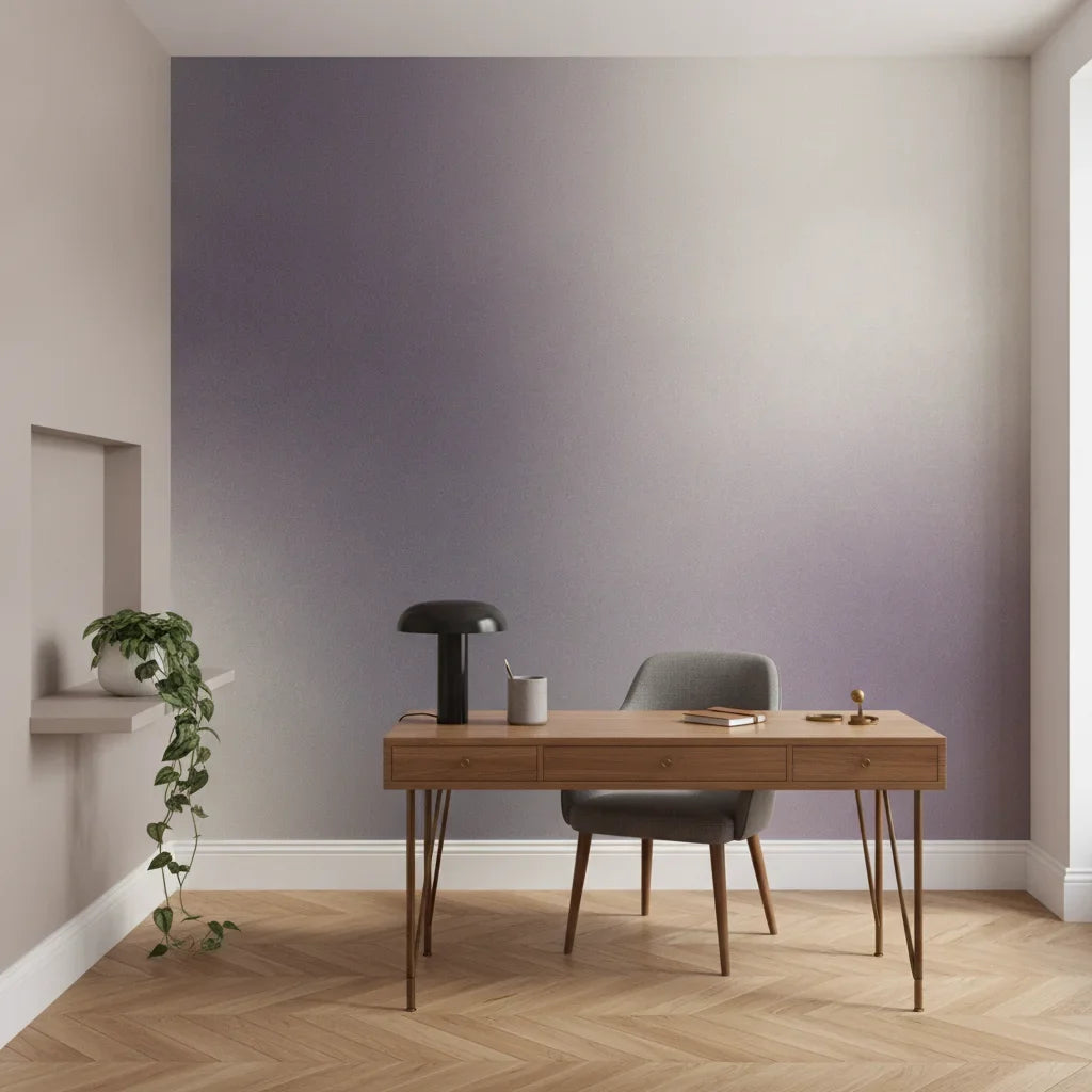 Twilight Shift moody grey gradient as a feature wall in a bright home office