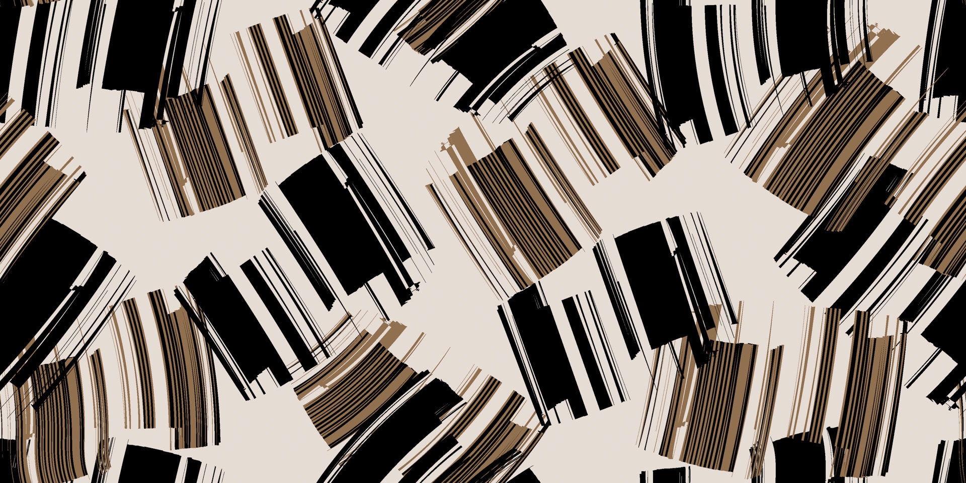 Geometric, brushstroke-style, abstract wallpaper in beige and black tones, featuring a peel-and-stick backing (Urban Drift collection)