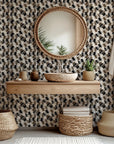 Self-adhesive wallpaper featuring abstract geometric strokes in black and beige, known as Urban Drift