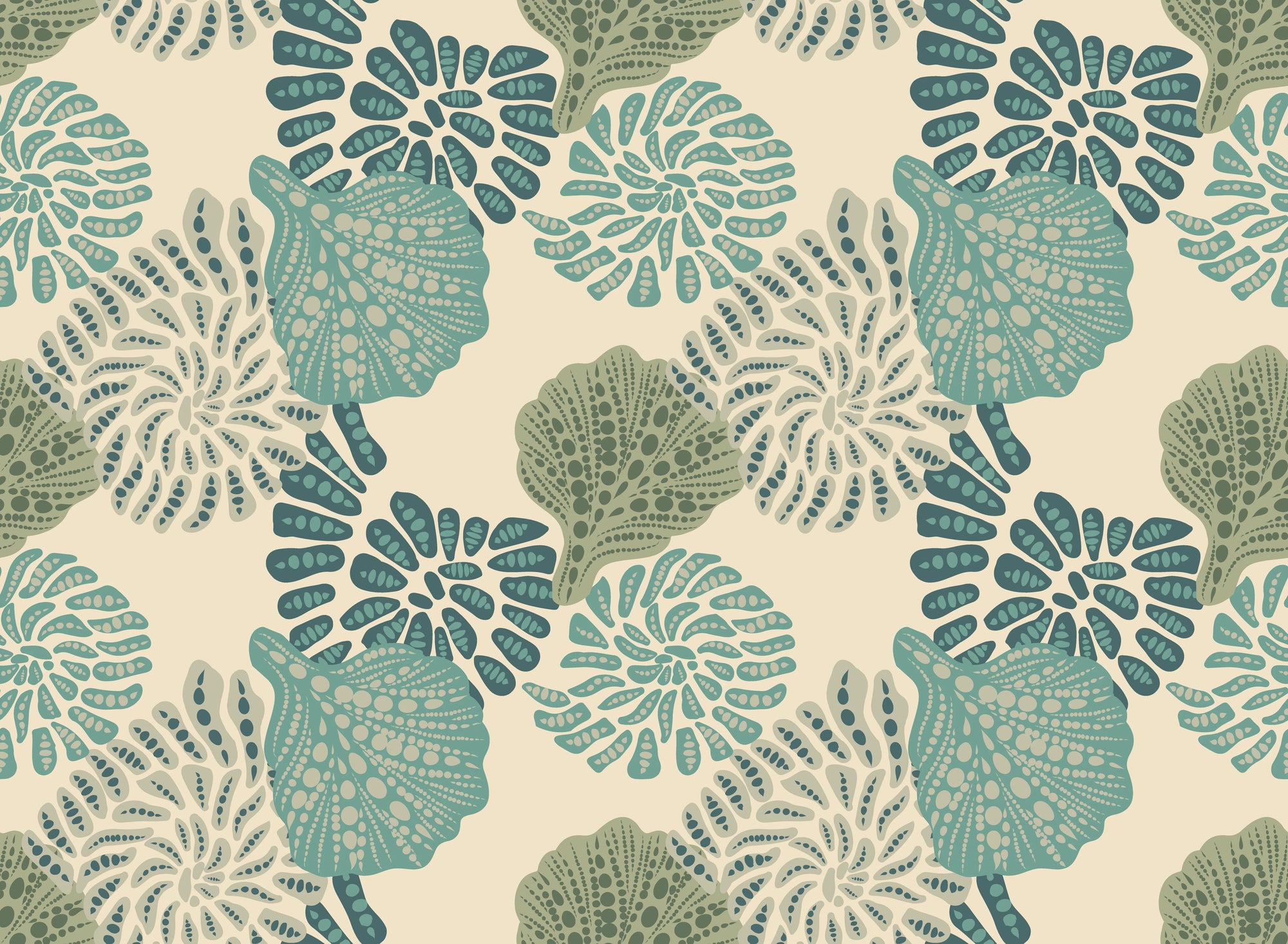 Textured peel and stick wallpaper with teal sage sea urchins - Urchin Tide