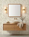 Textured cream tonal damask scroll neutral peel and stick wallpaper - Veiled Sand as a feature wall in an office
