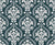 Dark teal and cream Veiled Botany damask wallpaper with ornate scrollwork and botanical motifs