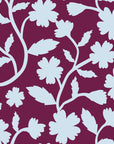 Light blue flower outlines overlaid on deep red, self-adhesive wall covering, named Velvet Bloom