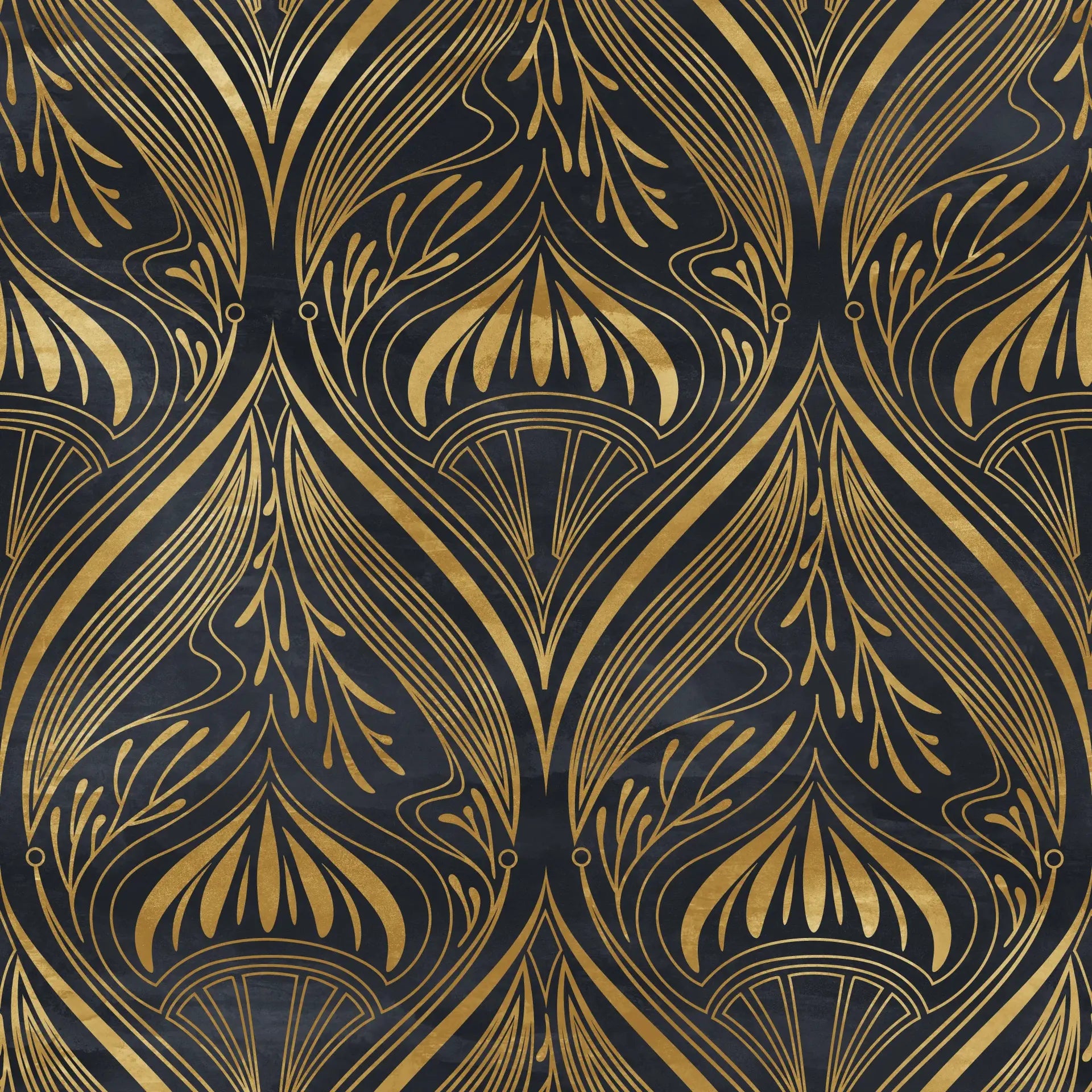 Velvet Plume dramatic black and gold art nouveau wallpaper