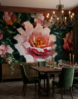 Velvet Rose bold pink rose floral wallpaper adding character to a cozy bedroom