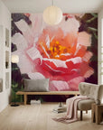 Velvet Rose bold pink rose floral wallpaper as a feature wall in a bright home office