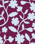 Light blue flower outlines overlaid on deep red, self-adhesive wall covering, named Velvet Bloom