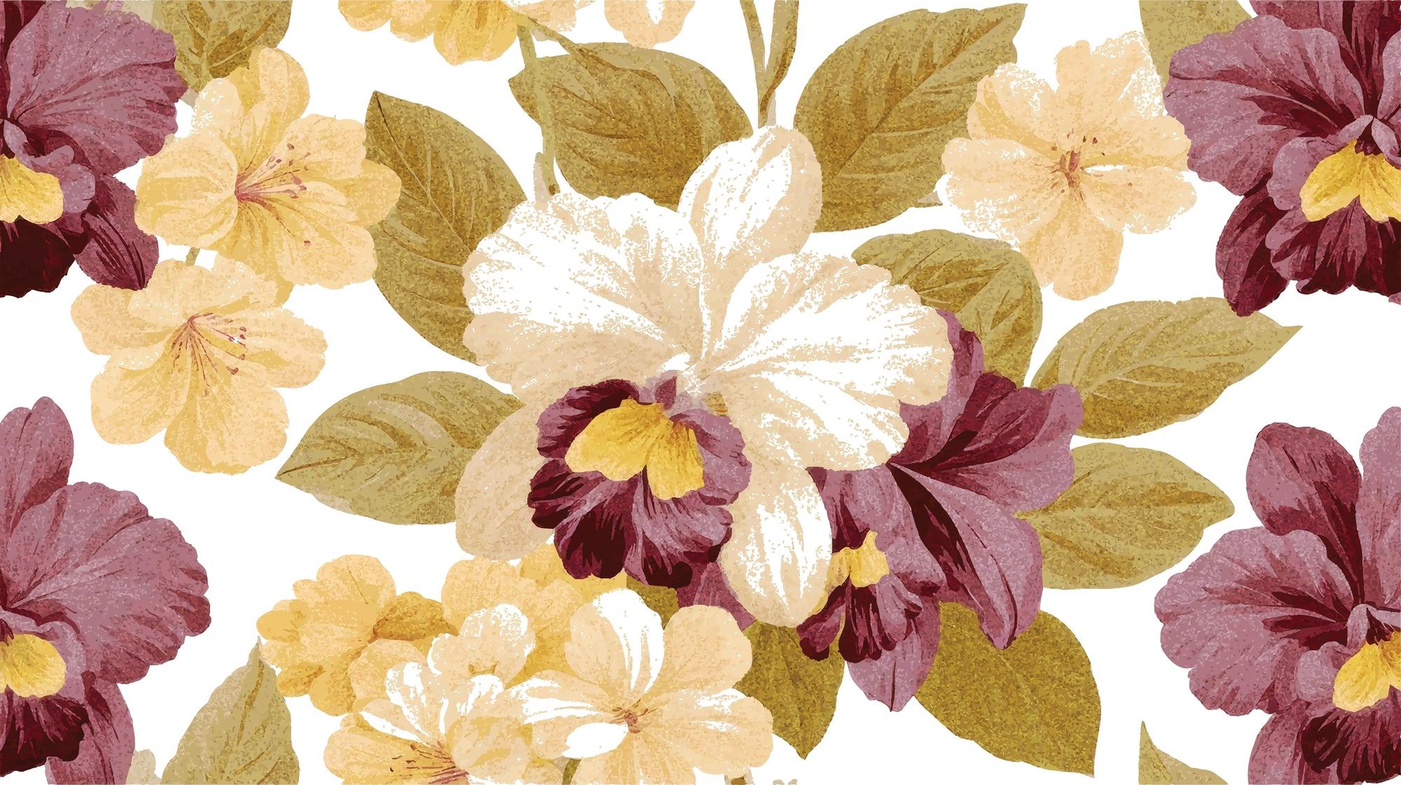 Canvas-like peel and stick wallpaper with burgundy orchid florals - Velvet Orchid