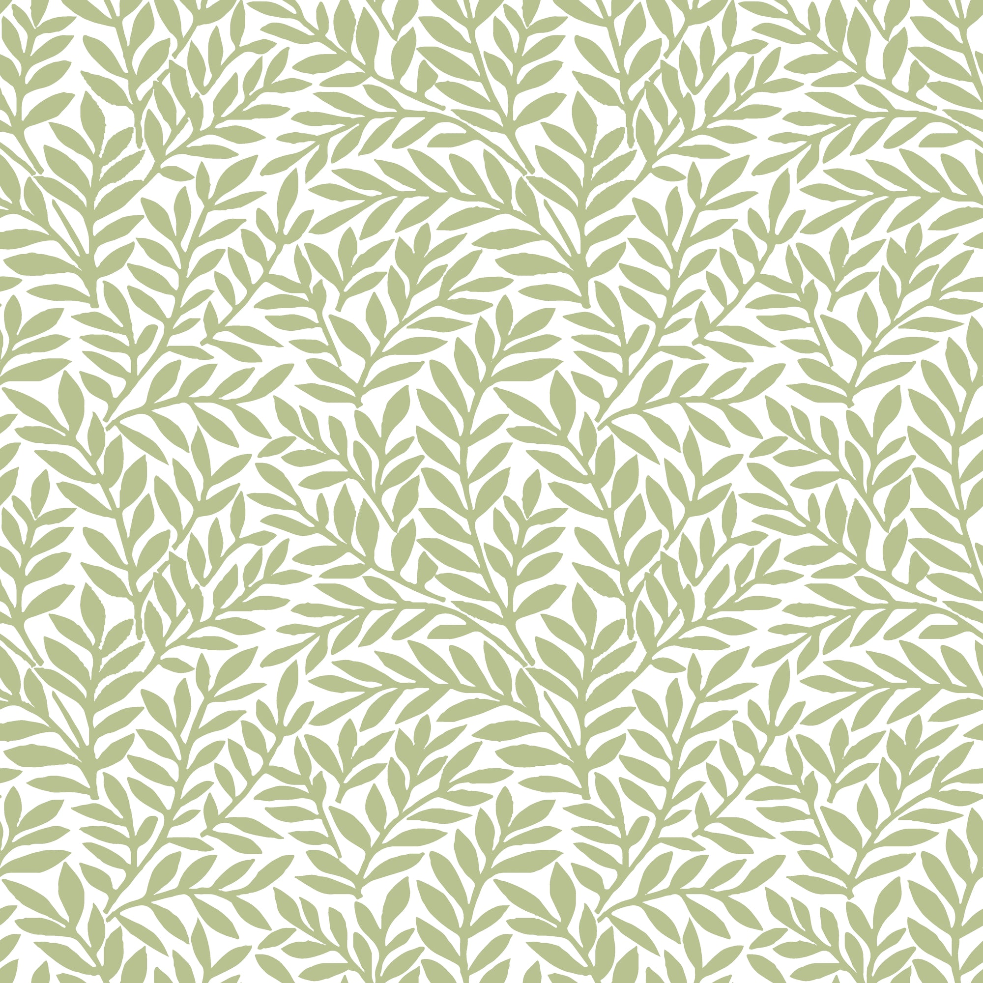 Smooth sage green leaf sprig botanical peel and stick wallpaper - Verdant Canopy creating ambiance in a bathroom