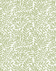 Smooth sage green leaf sprig botanical peel and stick wallpaper - Verdant Canopy creating ambiance in a bathroom