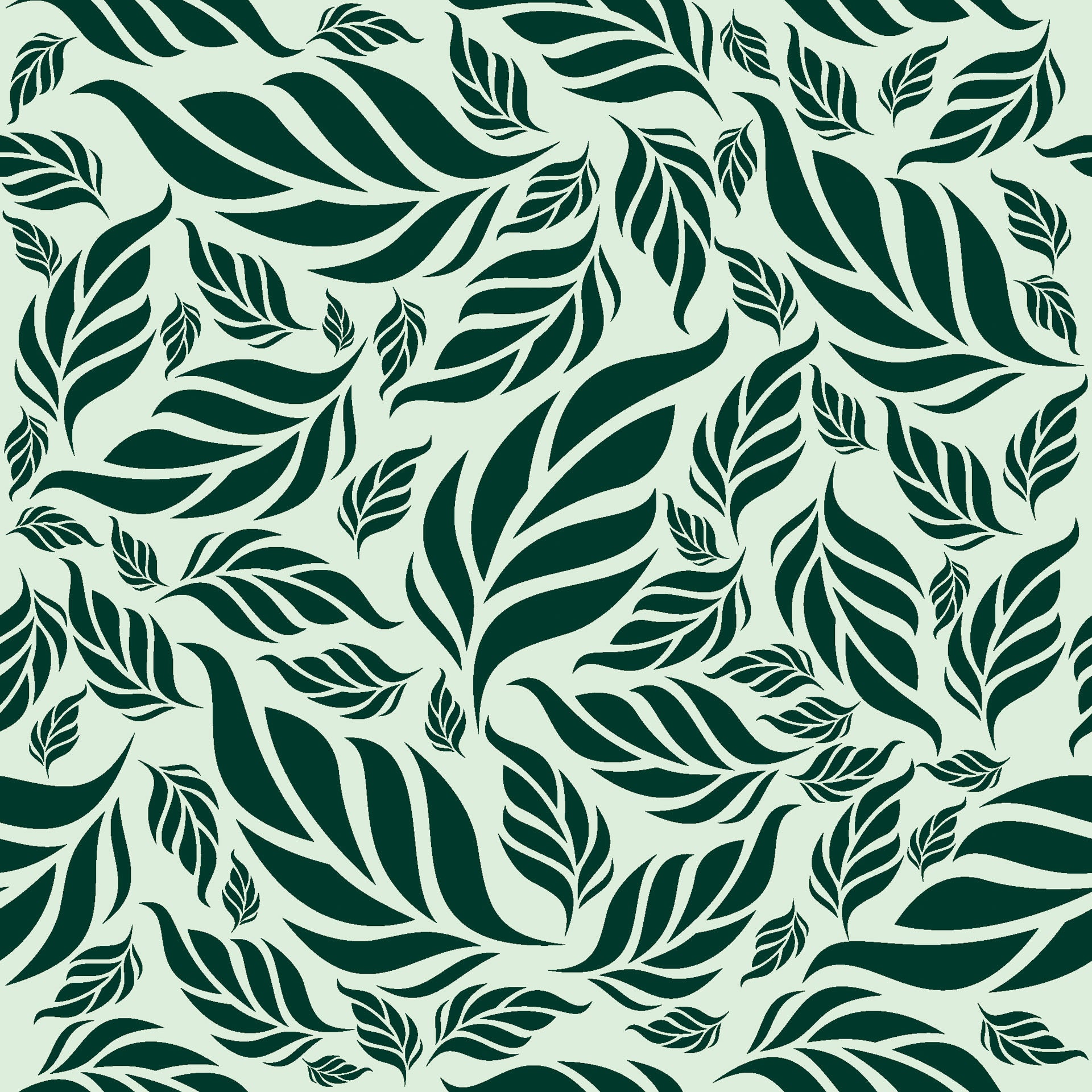 A deep green wall covering featuring a densely packed tropical foliage design - Verdant Cascade