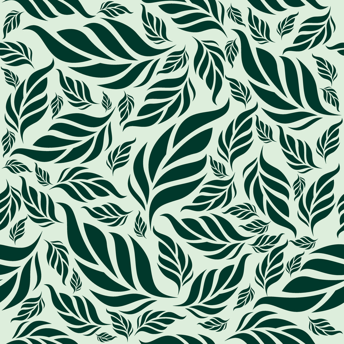 A deep green wall covering featuring a densely packed tropical foliage design - Verdant Cascade
