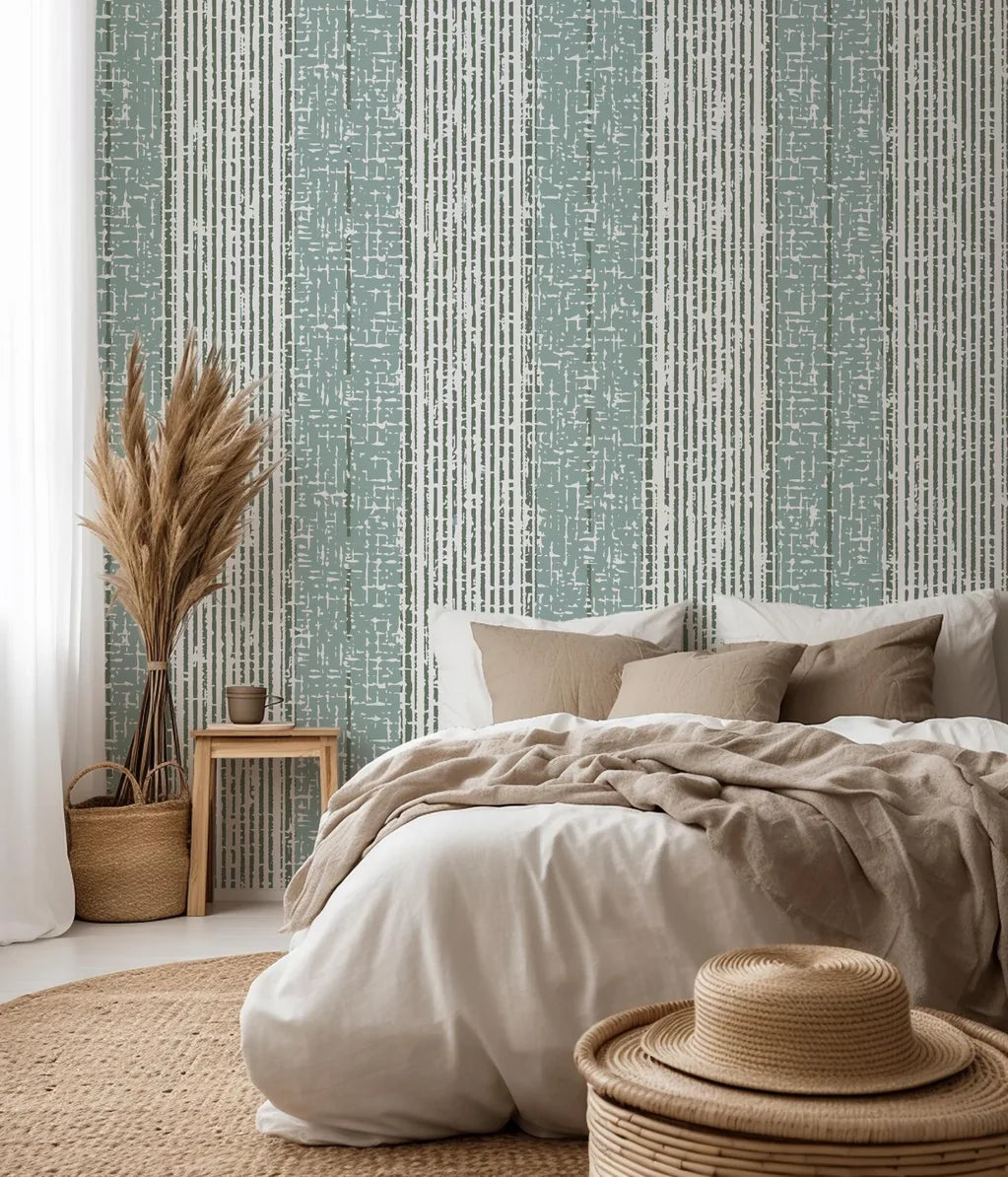 Verdant Weave custom wall covering showcasing an unbroken, structural textile motif