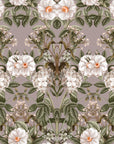 A custom wallcovering featuring an antique-style botanical flower pattern in Victorian style
