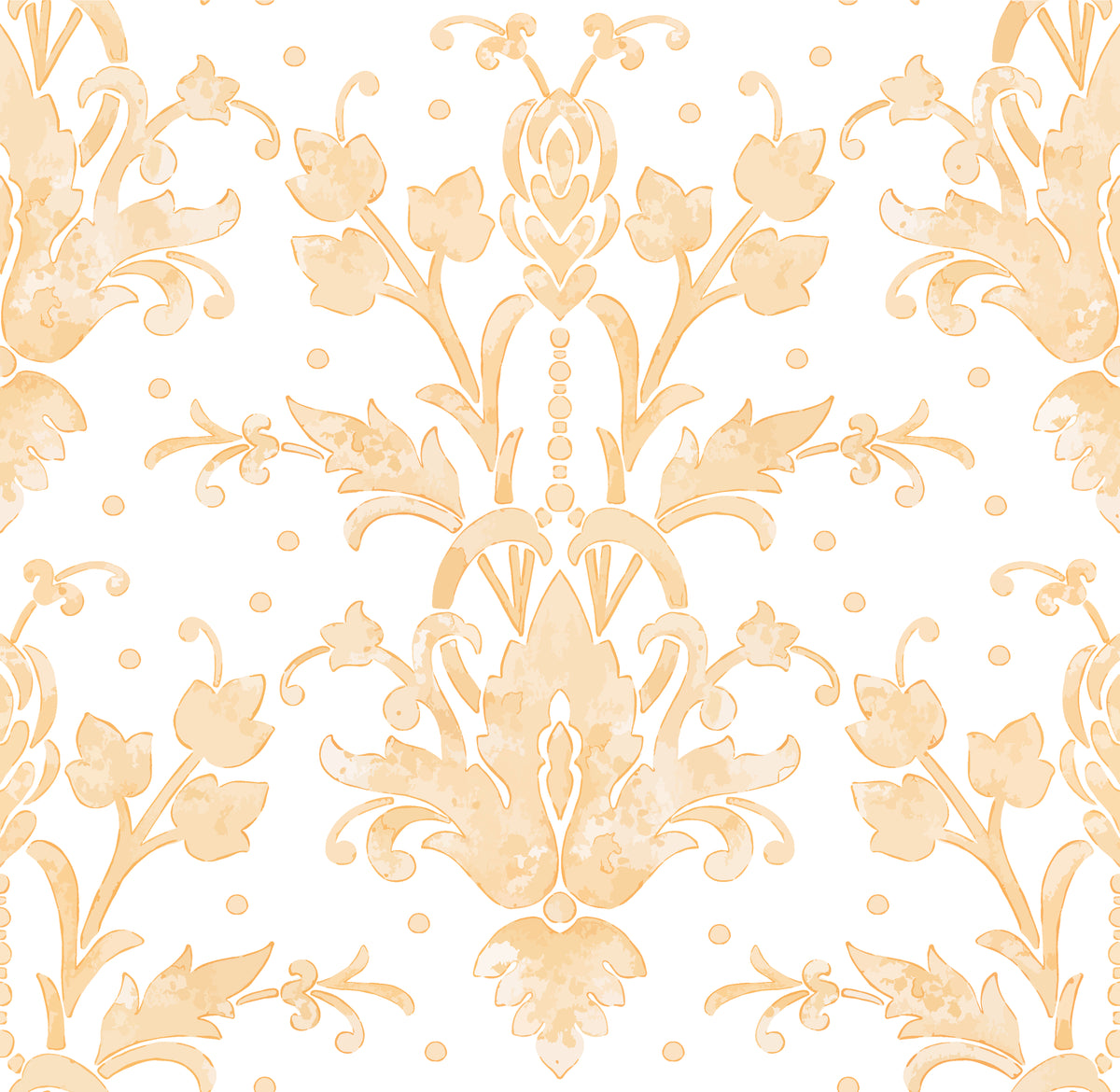 Elegant Victorian Petal Dream wallpaper with soft peach damask flourishes on white background