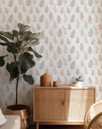 Retro wallpaper detail featuring an overlapping design of aged fern leaves, perfect for decorative accent walls