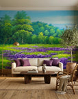 Smooth purple lavender field landscape pastoral peel and stick wallpaper - Violet Drift