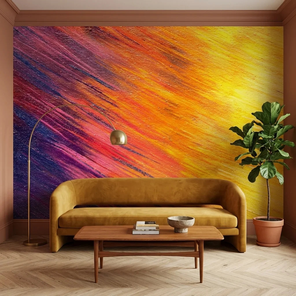 Canvas-like diagonal violet purple and orange sunset peel and stick wallpaper - Violet & Ember