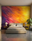 Violet & Ember vibrant sunset abstract wallpaper in a warm and inviting living room