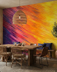 Violet & Ember vibrant sunset abstract wallpaper adding character to a cozy bedroom