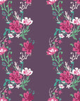 Self-adhesive purple wall covering featuring magenta trailing floral vines, named Violet Waltz