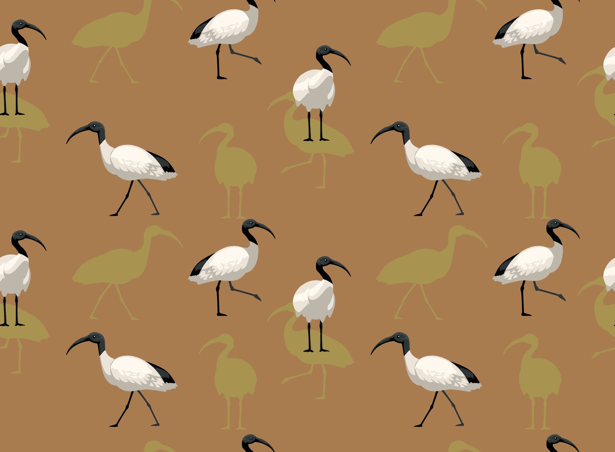 Matte rust ibis bird peel and stick wallpaper - Wading Ibis