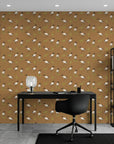 Wading Ibis dramatic rust tropical bird wallpaper as a feature wall in a bright home office