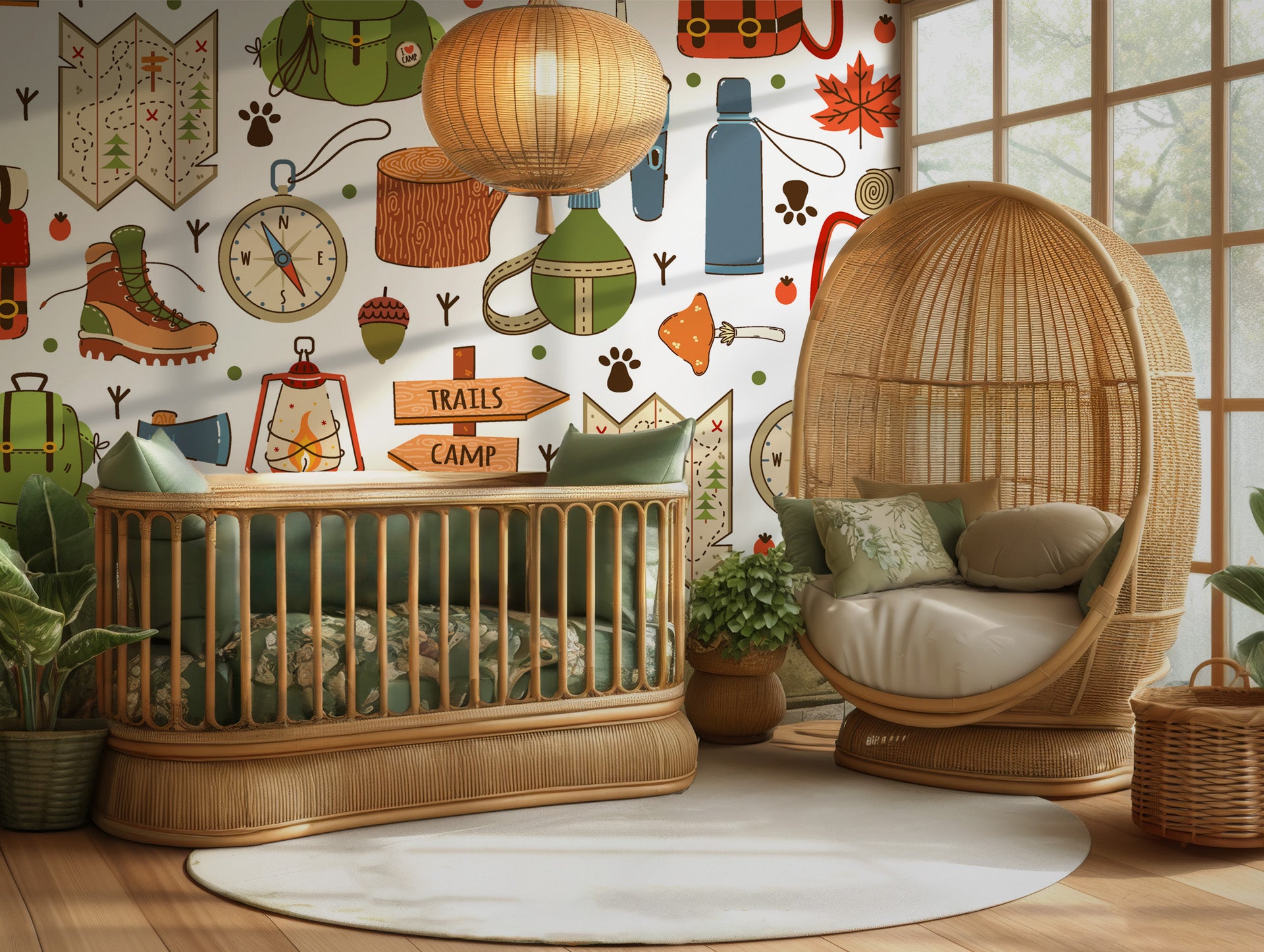 Icons for adventure and camping make up this cheerful white background pattern