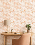 Warm Canopy neutral floral peel and stick wallpaper as a feature wall in a bright home office