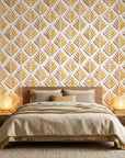 Warm Fronds earthy pink botanical wallpaper adding character to a cozy bedroom