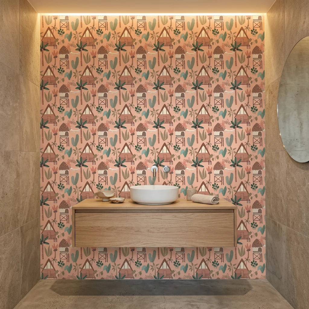 Warm Idyll cozy tropical bungalow creating ambiance in a serene bathroom