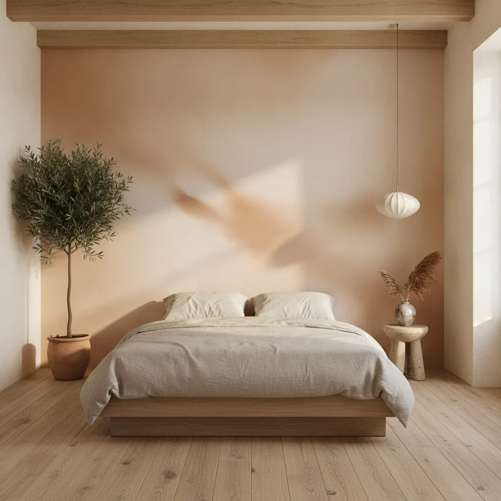 Warm Drift soft blush abstract in a warm and inviting living room