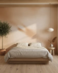 Warm Drift soft blush abstract in a warm and inviting living room