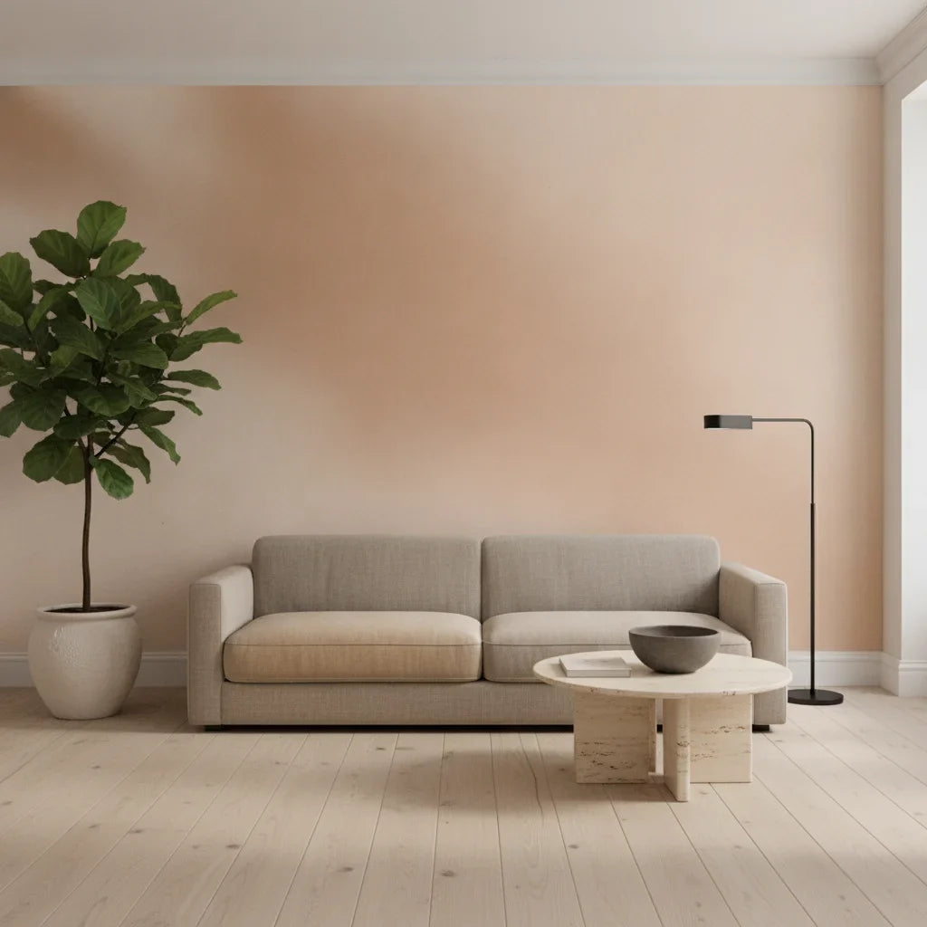 Warm Drift soft blush abstract adding character to a cozy bedroom