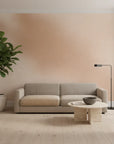 Warm Drift soft blush abstract adding character to a cozy bedroom