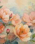 Romantic Watercolor Hours wallpaper featuring soft pink and peach blooms with watercolor wash background