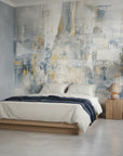 Weathered Gold bold abstract industrial adding character to a cozy bedroom