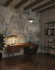 Weathered Gold bold abstract industrial as a feature wall in a bright home office