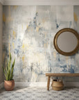 Weathered Gold bold abstract industrial creating ambiance in a serene bathroom