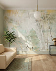 Weathered Plaster sage green abstract in a warm and inviting living room