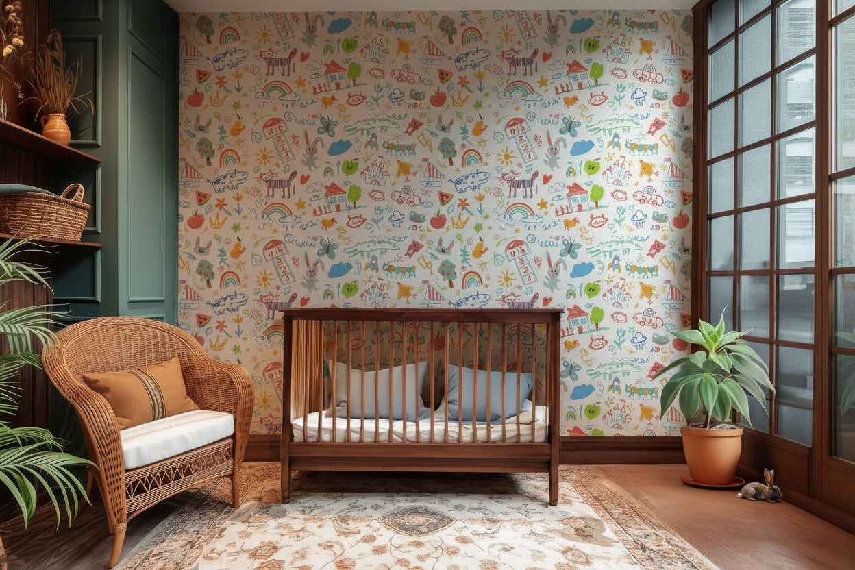 Lively white background paper showcasing an assortment of hand-drawn, multicolored scribbles.